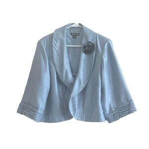 Vintage Blazer Removable Lapel Pin Pleated Sleeve‎ Sateen Feel Jacket Light Blue